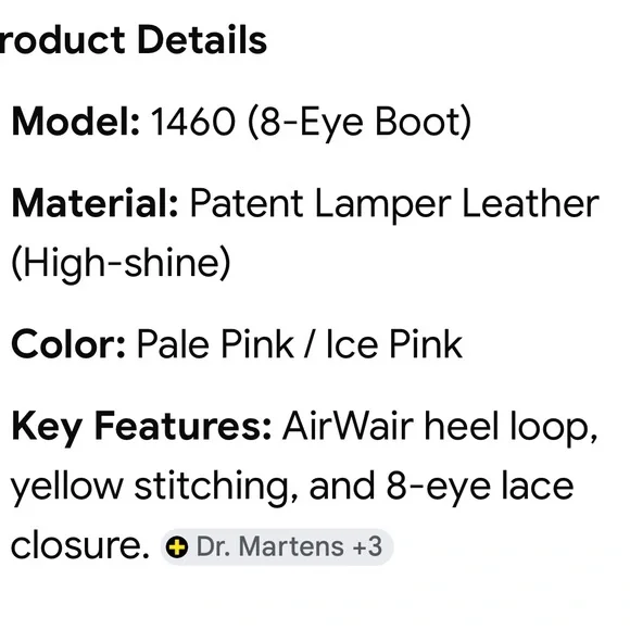 Dr Martins 1460 Women’s Ice Pale Pink Patent Leather 8-Eye Lace Up Boots Size 10 - Picture 16 of 16